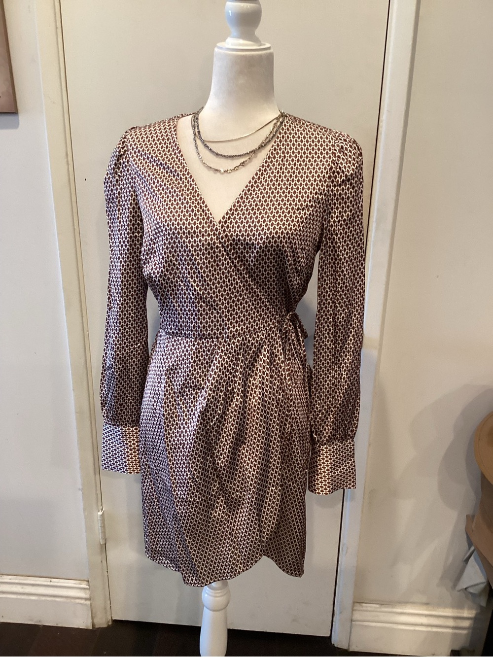 Abercrombie & Fitch Brown Geometric Wrap Midi Dress